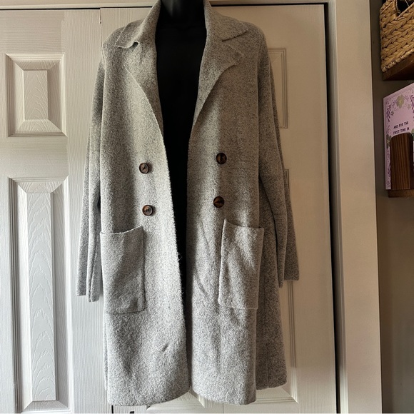Pink Clover Light Gray Pea Coat - Picture 2 of 3